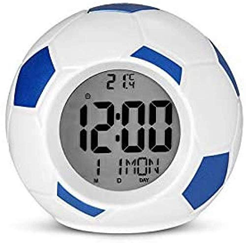CLQ Veilleuse LED Football Réveil Lumière Numérique Température Date et Heure Affichage Table Chambre D'enfants Chambre Décoration Bleu, 10.2 cm x 10.2 cm