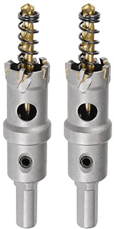 sourcing map Lot de 2 scies cloches en carbure de tungstène - 20,5 mm - Pour tôle d'acier inoxydable - Tige triangulaire antidérapante - Avec foret central revêtu de titane