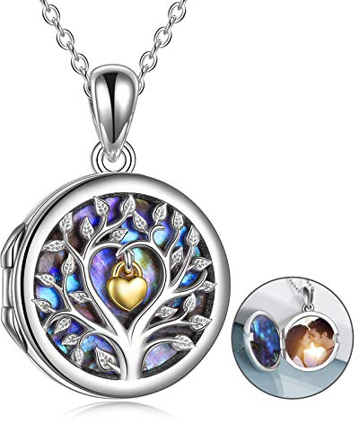 Baum des Lebens Halskette, Damen 925 Sterling Silber Schmuck Personalisierte Anhänger Modeschmuck Geschenkbox Verpackung- Bestes Geschenk (Medaillon Halskette)