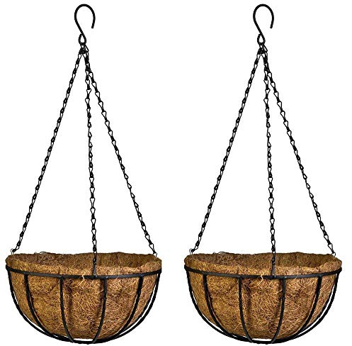 Pot de fleur suspendu réglable en noix de coco, 2pcs porte-plante en fer forgé pour salon, jardin, hôtel, contenants de fleurs en métal Pot de plante suspendu pour la décoration de la maison (12 inch)