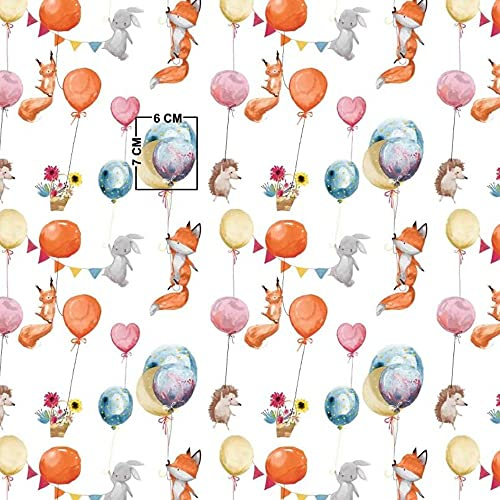 11,99€/m Tiere Luftballon Eichhörnchen Fuchs Igel Hase 100% Baumwolle Baumwollstoff Kinder Meterware Handwerken Nähen Stoff (150x160cm)