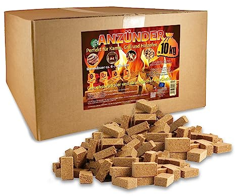 WOLOSZYN Bio Pastillas Enciendefuegos - 10 kg Ecológico Iniciadores de Fuego para Parrilla, Barbacoas de Carbon, Chimeneas y Fogones - Pastillas de Encendido