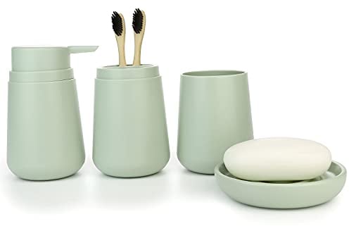 IMAVO Badezimmer Zubehör Set 4tlg Zahnbürstenhalter Zahnputzbecher Seifenspender Seifenschale Deko Badezimmer Zubehör Set (Grün)
