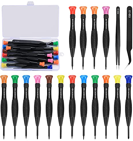 18 Pcs Glasses Screwdriver Set, Magnetic Small Screwdriver Kit with Flathead Cross Head Pentalobe Torx Star Screwdrivers Tweezers Repair Kit for Eyeglass Phone Electronics Jewelry Watch