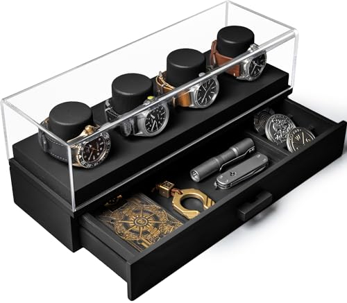 Holme & Hadfield Uhrenvitrine, Uhrenständer – Herren-Uhrenbox aus Holz, Uhrenbox-Organizer für Herren-Uhrenboxen – Display und Schublade für Zubehör