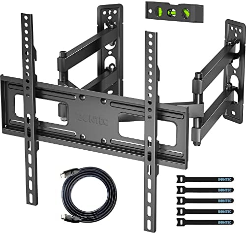 BONTEC Corner TV Wall Mount Bracket for 26-50 inch LED LCD Flat Curved TVs, Tilt Swivel Extendable Full Motion TV Bracket with Dual Articulating Arms, Holds up to 45kgs, Max VESA 400x400mm