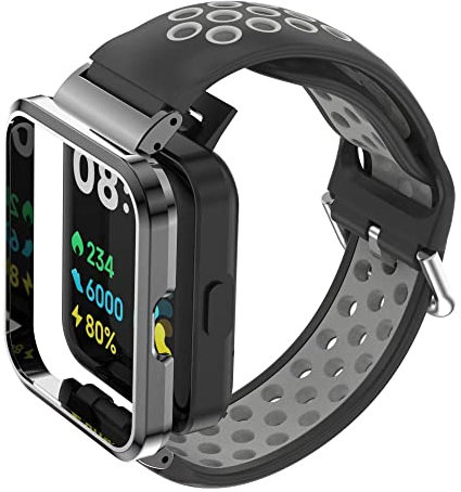 T-BLUER Compatibile per Cinturino Redmi Watch 2 Lite,Silicone Traspirante Bicolore Cinturini in Acciaio Inossidabile Accessori Braccialetti Protettivi per Xiaomi Mi Watch Lite 2 Smart Watch