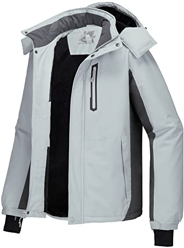 CAMEL CROWN Men's Mountain Snow Waterproof Ski Jacket Detachable Hood Windproof Fleece Parka Rain Jacket Winter Coat