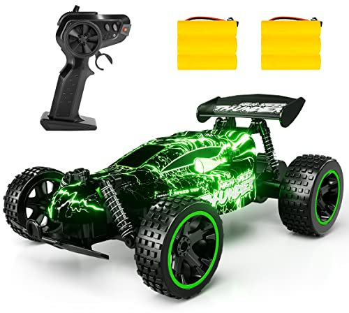 Tecnock Remote Control Cars for Kids, 1:18 Scale RC Racing Cars with LED, 2.4GHz All Terrain RC Car with 2 Rechargeable Batteries for 50 Min Play, Indoor Outdoor Toys Gifts for Boys and Girls