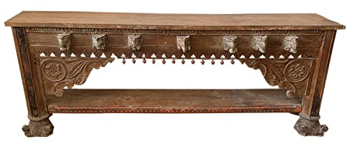 Orientalische Konsole Sideboard schmal Antik Muster 23 Braun 230cm | Orient Vintage Konsolentisch orientalisch handgeschnitzt | Landhaus Anrichte aus Holz massiv | Asiatische Deko Möbel aus Indien