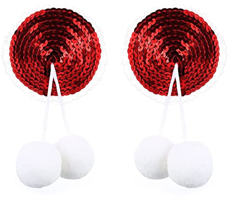 1 paire de cache-tétons de Noël, cache-tétons en forme de chapeau de Père Noël, autocollants en silicone réutilisables, soutien-gorge à paillettes pour couples, jeux de rôle, Rouge, M