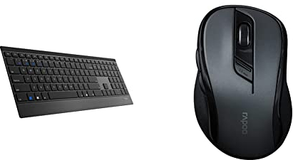 Rapoo E9500M kabellose Tastatur Wireless Keyboard flaches Aluminium Design - schwarz & M500 Silent kabellose Maus Wireless Mouse 1600 DPI Sensor 12 Monate Batterielaufzeit leise Tasten - schwarz