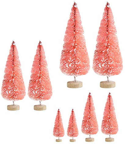 6 pièces mini sapins de Noël multicolores en sisal avec base en bois, destinés à la décoration de table, DIY, fête, maison, bureau, ornements hivernaux (mixte)