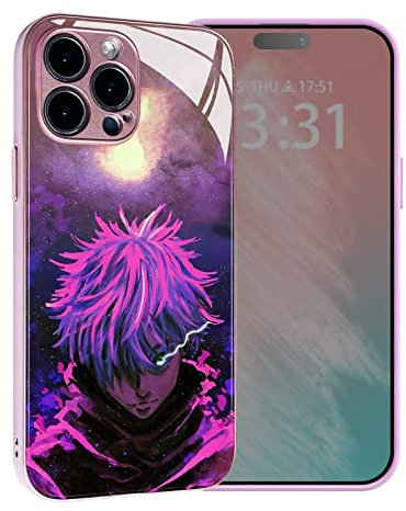 Akatxezy Satoru Jjk Anime Lovers TPU Tempered Glass Colors Pink Phone Case - Stylish Design Protective Shell - Manga Role Pattern Cover for iPhone 14 Plus