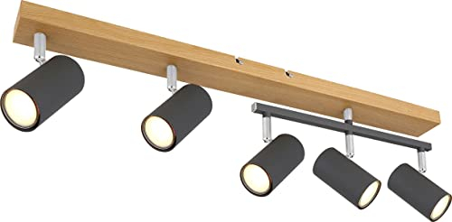 bmf-versand® Deckenstrahler 5 Flammig Schwenkbar Graphit - Deckenleuchte mit 5 Spots Holz Optik - Deckenlampe Wohnzimmer Modern - Strahler Küche Fassung GU10