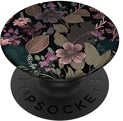 Rosa und lila Blumen auf schwarzem dunklem Blumenmuster PopSockets mit austauschbarem PopGrip