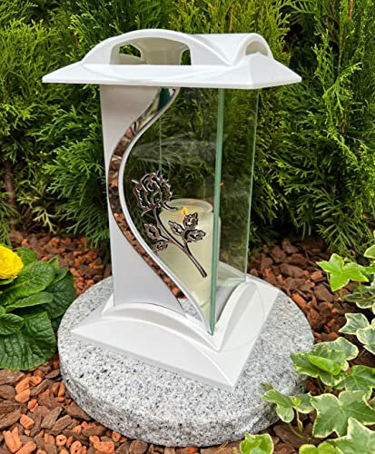 Grablampe Laterne mit Rosen Motiv NEU - Grablicht Kerze Grabkerze Grabdekoration 27 cm H. Grabschmuck Neue Model incl. Kerze
