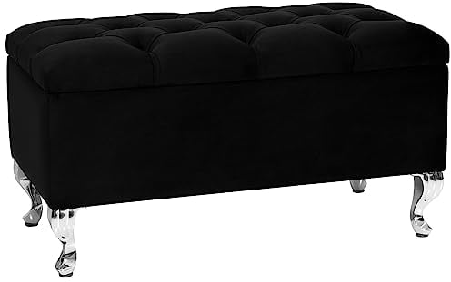 LORDLY Sitzbank mit Stauraum MODIANO CR 81x42cm – schwarz Velourstof, Sitztruhe, Aufbewahrungsbox, Polsterbank mit Samtbezug für Wohnzimmer, Schlafzimmer, Diele