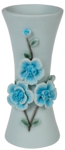 Suanti Blumen Vase, Blaue Vase mit DREI geprägten floralen Design, geeignet für Wohnzimmer Dekoration, Tischplatte Display, und Esstisch (11.5x25cm, Blue)