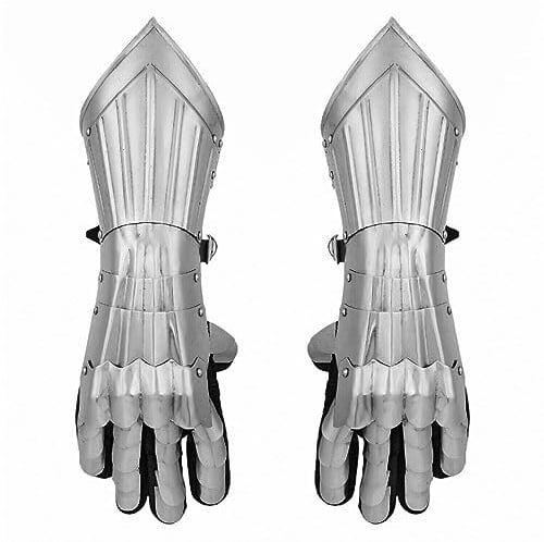 Mittelalterliche Rüstung Stulpen Historische Nazgul Arm Handschuhe Ritter Larp Krieger Stulpen Deutscher Kreuzritter Arm Handschuhe Rollenspiel Kostüm, silber, One size