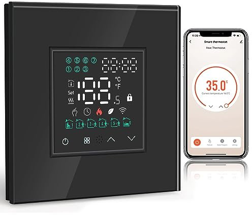 BSEED Smart Alexa Thermostat, Heizungsthermostat, Programmierbarer Thermostat für Wasserkesselheizung 5A, arbeitet mit Smart Life/Tuya APP, Kompatibel mit Alexa und Google Home Schwarz(Hub unbenötigt)