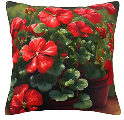 AthuAh Rote Geranien quadratischer Kissenbezug, weicher Sofakissenbezug, Polyester, dekorativer Kissenbezug, 61 x 61 cm