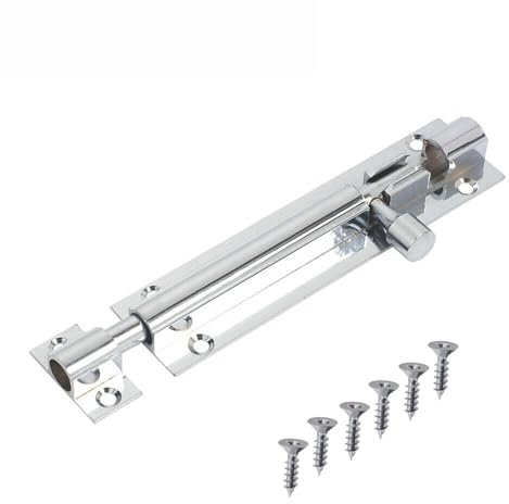 100mm Straight Door Bolts Polished Chrome Barrel Side Lock Pack of 1 Door Latch with Screws Tower Bolt Locks for Bedroom Bathroom Toilet Shed Gate Cupboards and Cabinets.