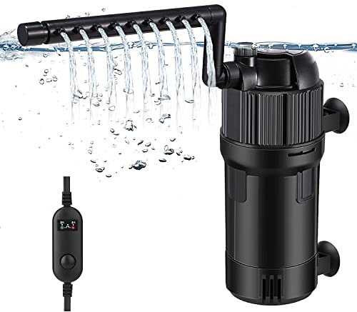 LNIDEAS Filtre d'aquarium 5 en 1 avec lumière UV pour eau verte avec minuterie, pompe de filtre interne submersible 400L/h, double mode (Aération/pluie), débit et direction réglables (400L/H)