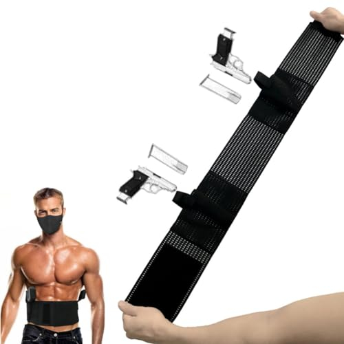 HOUSON Verstellbares Taillenholster，Verstecktes Pistolenhalfter Bauchband Holster Pistolenhalfter Verstellbarer Belly Band mit Mag Pouch Tasche 106cm