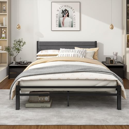 Diahomy King Size Bed Frame Upholstered Platform Bed Frame/Metal Slats Support/No Box Spring Needed/Underbed Storage/Easy Assembly King Bed Frame/Dark Gray