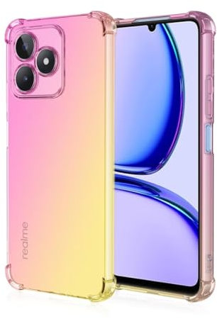 JIAFEI Funda para Realme Note 50, Ultra Slim Carcasa Transparente Gradiente de TPU Silicona Blando Compatible para Realme Note 50 Rosado/Oro