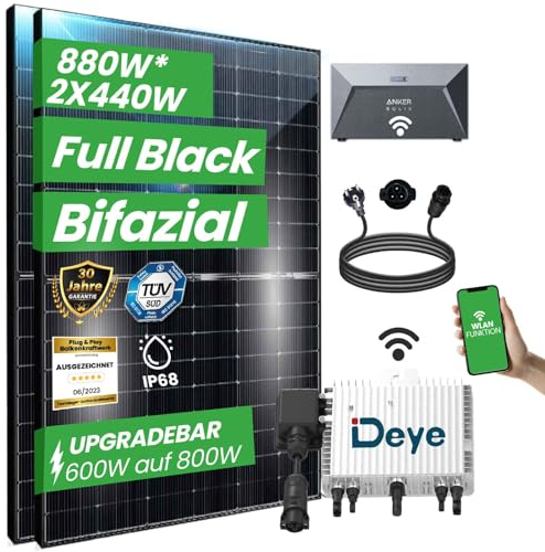 Balkonkraftwerk mit Speicher Komplettset 880W Bifazial | APE OEM Wechselrichter 800W | Photovoltaik Solaranlage mit 1,6 kWh Solarspeicher von Anker