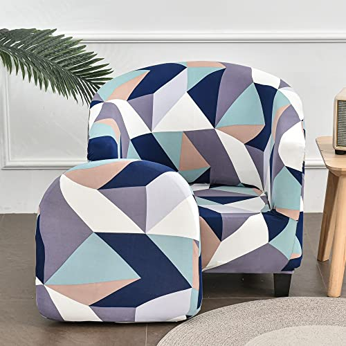 Surwin Elastisch Sesselbezug, 3D Geometrisch Sesselschoner mit Stretch Husse, Sesselüberwurf Universal Chair Schonbezug Sofabezug für Clubsessel Lounge, Cocktailsessel (One Size,Blau Violett)