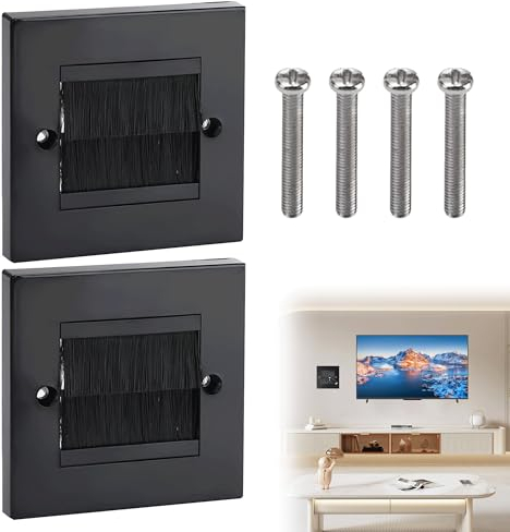 2Pcs Brush Wall Plate Soft Nylon Bristles Cable Brush Plate Black Cable Wall Grommet Prevent Dust Cable Entry Plate with 4 Screws for Decorate Wires Homes Offices Schools and Buildings