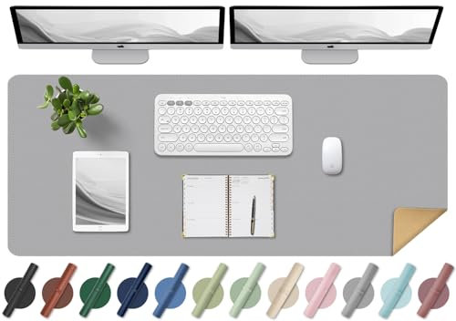 BLESWIN Large Desk Pad - Dual-Sided Cork & Leather, Non-Slip, Easy Clean, Gray, 120x43CM