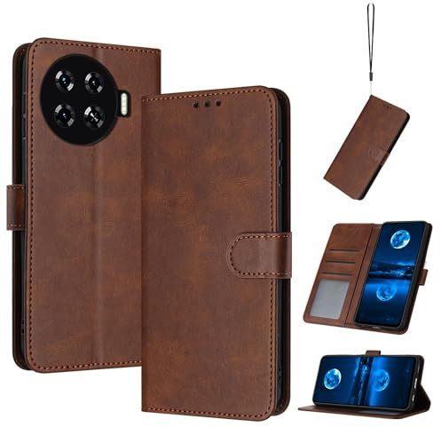 QiongniAN Coque en Cuir Compatible avec Tecno Spark 20 Pro+,Compatible avec Tecno Spark 20 Pro Plus KJ7 Étui pour téléphone à clapet Coque Brown