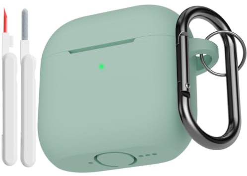 KOKOKA Silikon Hülle Schutzhülle Kompatibel mit AirPods 4. Generation mit Reinigungsset, Stoßfeste Weiche Dünne Schutzhülle Case für Airpods 4 2024 mit Cleaner Kit & Karabiner, Cloud Grey