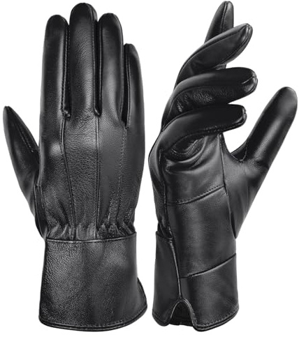 Harssidanzar Gants en cuir pour femmes en mouton retourné Chaud hiver Doux doublé SL025EU,Noir,Taille XL
