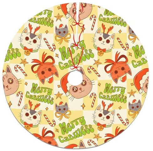 Jupe de sapin de Noël en forme de chat mignon, décoration colorée pour décoration d'intérieur festive, parfaite pour les fêtes d'hiver, 91,4 cm