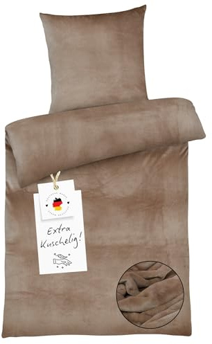 Carpe Sonno Cashmere Touch Bettwäsche 155x220 cm Winter – Braun | Kuschelige Winterbettwäsche aus Teddy-Fleece-Plüsch | warm & flauschig | Deckenbezug + Kissenbezug 80x80