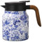 Termo de té con patrón floral vintage, termo de té integrado, termo de té, mini olla de café caliente, jarra térmica de acero inoxidable con tapa para bebidas calientes, 1000 ml (azul)