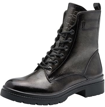 Tamaris Women's Damen Lace Boot Flat 1-25236-43 Ankle, Anthracite Pat, 3.5 UK