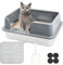 Arenero Acero Inoxidable Gatos, 50 x 35 x 20CM Arenero Gatos Grande con Valla Desmontable eficaz contra Salpicaduras, Caja de Arena Gatos Abierta con Pala y paño de Limpieza Fácil de Limpiar, Gris