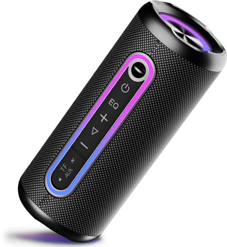 TIMU Bluetooth Lautsprecher mit Licht, Bluetooth 5.4 Musikbox, Dualen Bass-Treibern, 30W Dual Lautsprecher, 30 Std Akku, IPX7 wasserdicht, TWS Paarung, Geeignet Outdoor/Party/Reisen, AUX, TF Karte