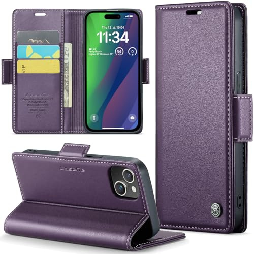 Rerzoiro for iPhone 15 Plus Case, Premium PU Leather Wallet Case Flip Cover with [RFID Blocking][Card Holder][Stand Function] Shockproof Protective for iPhone 15 Plus, Purple