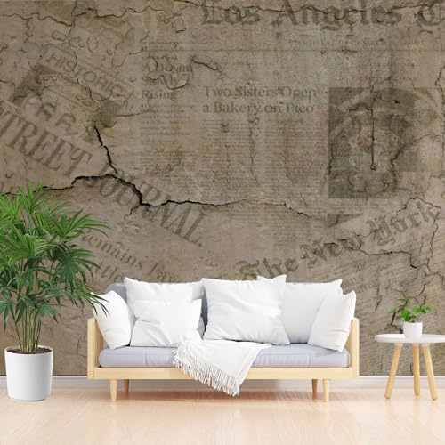 Alte Zeitung Fototapete 400 x 280 cm Kinderzimmer, Riss Muster 3D Tapete für Wohnzimmer, Lounge, Flur, Wohnzimmer Mural Schlafzimmer TV Hintergrund Wand Dekora