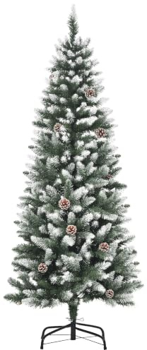 HOMCOM Künstlicher Weihnachtsbaum 150 cm mit Kunstschnee Grün+Weiß | Christbaum, 464 Astspitzen, Faltbarer Standfuß, für Weihnachtsfest, Indoor