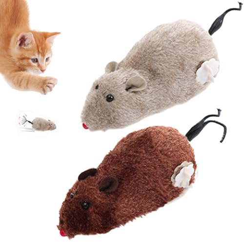2PCS Wind Up Mouse Toy for Cats, Plush Clockwork Mouse with Twirling Tail, Interactive Prank Toy for Indoor Cats, Realistic Mouse for Party Favors, Kids Gifts and Cat Entertainment (style two)
