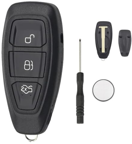 For Ford Fiesta Focus Kuga Mondeo C-Max S-Max Galaxy Key Case Cover | with CR2032 Battery 3 Buttons Car Key Fob Shell Replacement with Uncut Blade