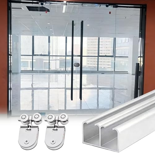 Binario per Porta Scorrevole Ferramenta per Porte Scorrevoli in Alluminio con Doppio Vetro, Binario per Porte Scorrevoli Pesanti per Vetri Senza Telaio(40in(101.6cm))